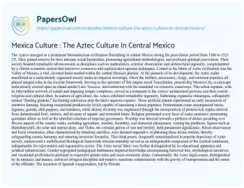 Essay on Mexica Culture : the Aztec Culture in Central Mexico