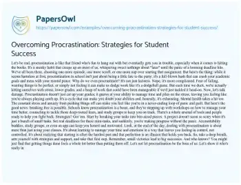 Essay on Overcoming Procrastination: Strategies for Student Success