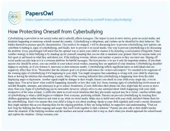 Essay on How Protecting Oneself from Cyberbullying