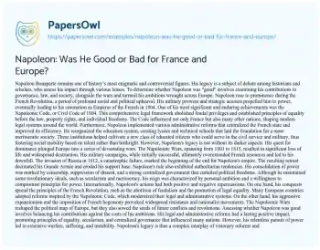 Essay on Napoleon: was he Good or Bad for France and Europe?