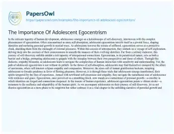 Essay on The Importance of Adolescent Egocentrism