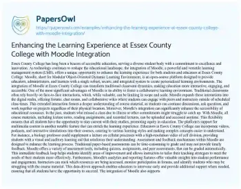 Essay on Enhancing the Learning Experience at Essex County College with Moodle Integration