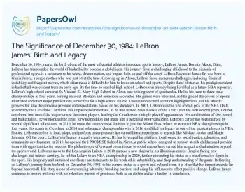 Essay on The Significance of December 30, 1984: LeBron James’ Birth and Legacy