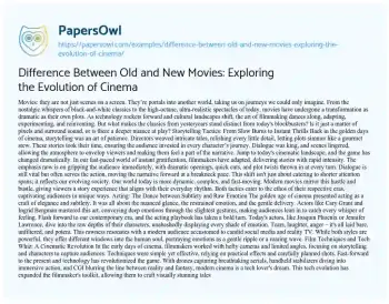 Essay on Difference between Old and New Movies: Exploring the Evolution of Cinema