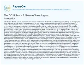 Essay on The GCU Library: a Nexus of Learning and Innovation