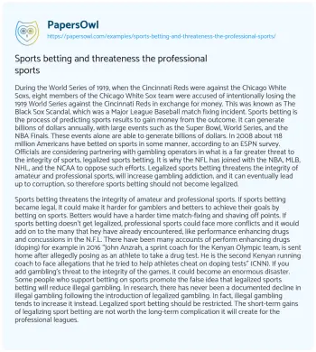 Essay on Sports Betting and Threateness the Professional Sports