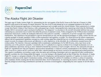 Essay on The Alaska Flight 261 Disaster