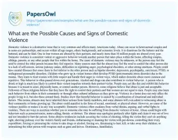 Essay on What are the Possible Causes and Signs of Domestic Violence