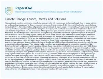 Essay on Climate Change: Causes, Effects, and Solutions