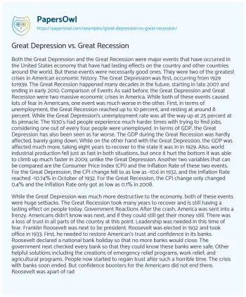 Essay on Great Depression Vs. Great Recession