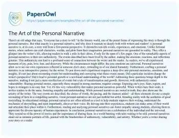 Essay on The Art of the Personal Narrative