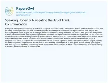 Essay on Speaking Honestly: Navigating the Art of Frank Communication