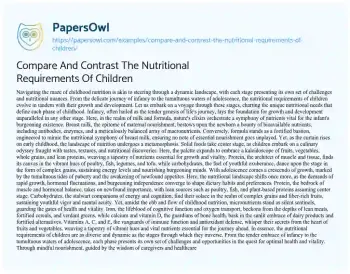 Essay on Compare and Contrast the Nutritional Requirements of Children