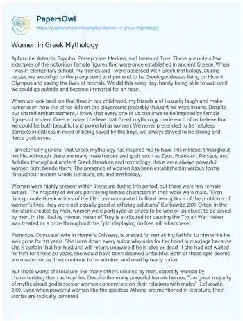 Essay on Women in Greek Mythology