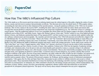 Essay on How has the 1980’s Influenced Pop Culture