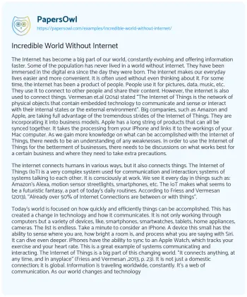 Essay on Incredible World Without Internet