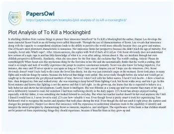 Essay on Plot Analysis of to Kill a Mockingbird