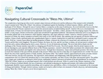 Essay on Navigating Cultural Crossroads in “Bless Me, Ultima”