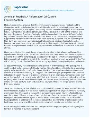 Essay on American Football: a Reformation of Current Football System