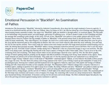 Essay on Emotional Persuasion in “Blackfish”: an Examination of Pathos