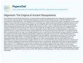 Essay on Gilgamesh: the Enigma of Ancient Mesopotamia