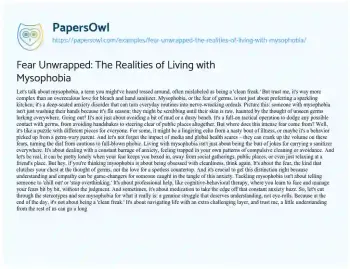 Essay on Fear Unwrapped: the Realities of Living with Mysophobia