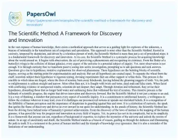 Essay on The Scientific Method: a Framework for Discovery and Innovation