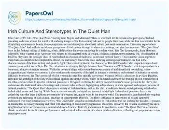 Essay on Irish Culture and Stereotypes in the Quiet Man