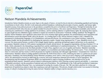 Essay on Nelson Mandela Achievements