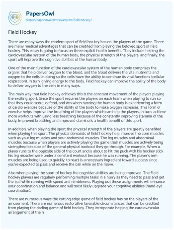 Essay on Field Hockey