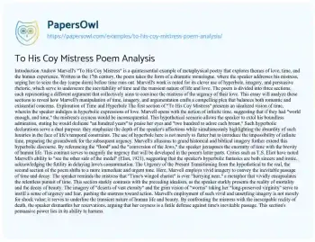 Essay on To his Coy Mistress Poem Analysis