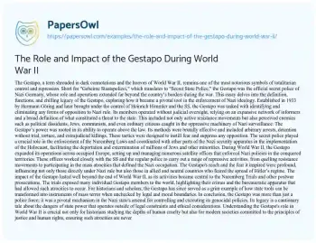 Essay on The Role and Impact of the Gestapo during World War II