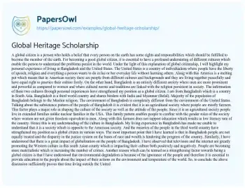 Essay on Global Heritage Scholarship