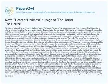 Essay on The Horror. the Horror: “Heart of Darkness”