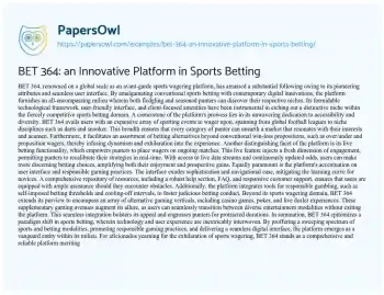 Essay on BET 364: an Innovative Platform in Sports Betting