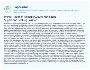 Essay on Mental Health in Hispanic Culture: Navigating Stigma and Seeking Solutions