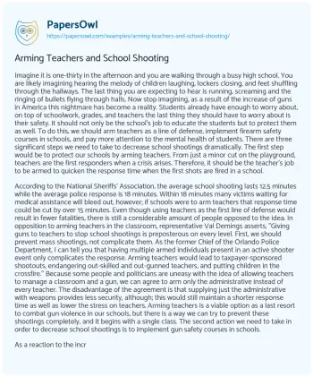 Essay on Arming Teachers and School Shooting