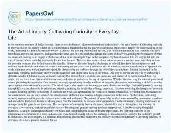 Essay on The Art of Inquiry: Cultivating Curiosity in Everyday Life