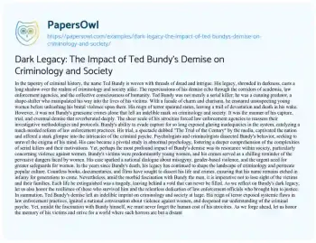 Essay on Dark Legacy: the Impact of Ted Bundy’s Demise on Criminology and Society