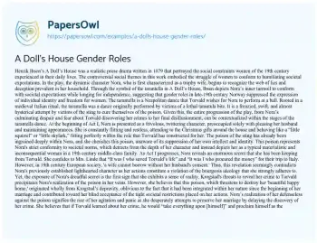 Essay on A Doll’s House Gender Roles