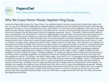 Essay on Why we Crave Horror Movies Stephen King Essay