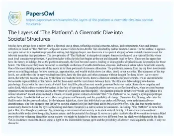 Essay on The Layers of “The Platform”: a Cinematic Dive into Societal Structures