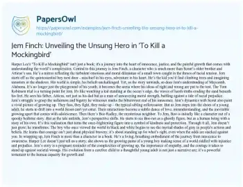 Essay on Jem Finch: Unveiling the Unsung Hero in ‘To Kill a Mockingbird’