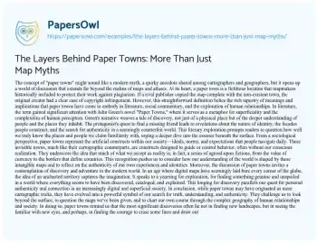 Essay on The Layers Behind Paper Towns: more than Just Map Myths