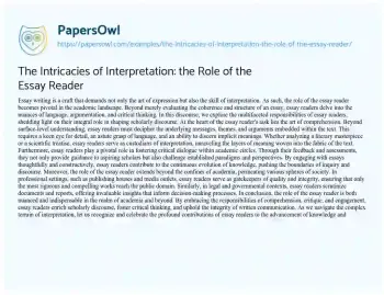 Essay on The Intricacies of Interpretation: the Role of the Essay Reader