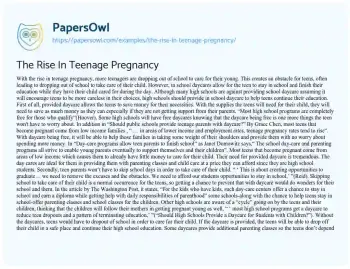 Essay on The Rise in Teenage Pregnancy