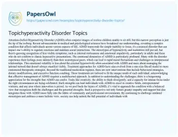 Essay on Topichyperactivity Disorder Topics