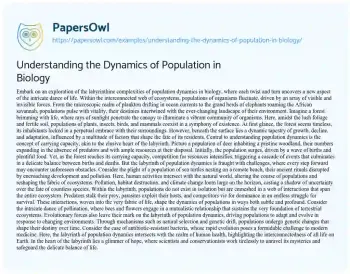 Essay on Understanding the Dynamics of Population in Biology