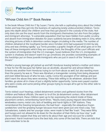 Essay on “Whose Child am I?” Book Review