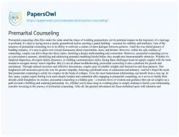 Essay on Premarital Counseling